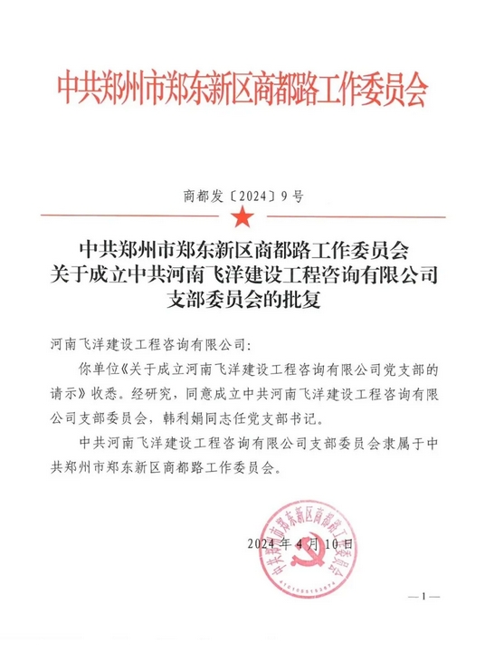 喜报丨热烈祝贺中共河南飞洋建设工程咨询有限公司支部委员会成立!